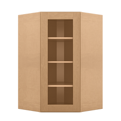 Frosted Glass Door Diagonal Corner Wall Kitchen Cabinet DCMD2742 Shaker Toffee 27 in. width 42 in. height 15 in. depth