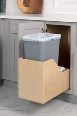Single 50 Quart Wood Bottom-Mount Soft-close Trashcan Rollout for Hinged Doors, Includes One Grey Can