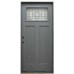 Hometown 36 in. x 80 in. 1/4 Lite Decorative Glass Painted Gray Prehung Fiberglass Exterior Door with Brickmold