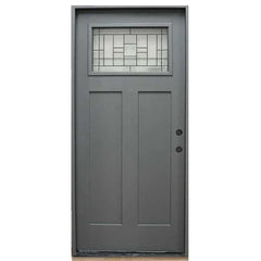 Hometown 36 in. x 80 in. 1/4 Lite Decorative Glass Painted Gray Prehung Fiberglass Exterior Door with Brickmold