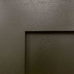 Hometown 36 in. x 80 in. 3/4 Lite Decorative Glass Painted Black Prehung Fiberglass Exterior Door with Brickmold
