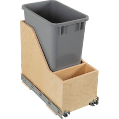 Single 35 Quart Wood Bottom-Mount Soft-close Vanity Trashcan Rollout for Hinged Doors, Includes One Grey Can