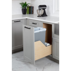 Single 50 Quart Wood Bottom-Mount Soft-close Trashcan Rollout for Door Mounting, Includes One Grey Can