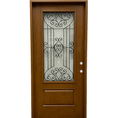 Jupiter 36 in. x 80 in. 3/4 Lite Decorative Glass Stained Light Brown Prehung Fiberglass Exterior Door with Brickmold