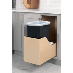 Single 50 Quart Wood Bottom-Mount Soft-close Trashcan Rollout for Hinged Doors, Includes One Black Can