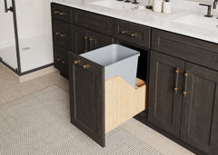 Single 35 Quart Wood Bottom-Mount Soft-close Vanity Trashcan Rollout for Door Mounting, Includes One Grey Can