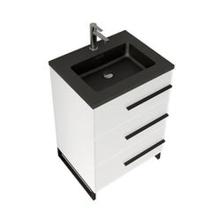 LessCare 24" W Freestanding White Vanity Matte Black Sand Sink Top | LessCare