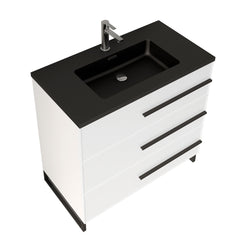 LessCare 36" W Freestanding White Vanity Matte Black Sand Sink Top | LessCare