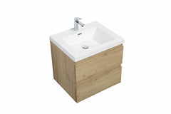 LessCare Angela 24" W Wall-Mounted Vanity with Sink Top Oak Finish | LessCare