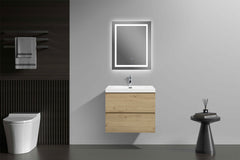 LessCare Angela 30" W Wall-Mounted Vanity with Sink Top Oak Finish | LessCare