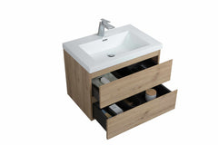 LessCare Angela 30" W Wall-Mounted Vanity with Sink Top Oak Finish | LessCare