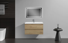 LessCare Angela 36" W Wall-Mounted Vanity with Sink Top Oak Finish | LessCare