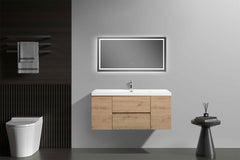 LessCare Angela 48" W Wall-Mounted Vanity with Sink Top Oak Finish | LessCare