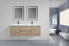 LessCare Angela 60" W Wall-Mounted Double Vanity with Double Sink Top Oak Finish | LessCare