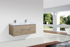 LessCare Angela 60" W Wall-Mounted Double Vanity with Double Sink Top Oak Finish | LessCare