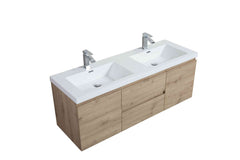 LessCare Angela 60" W Wall-Mounted Double Vanity with Double Sink Top Oak Finish | LessCare