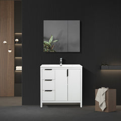 LessCare Evana 36" W Freestanding Vanity with Sink Top White | LessCare