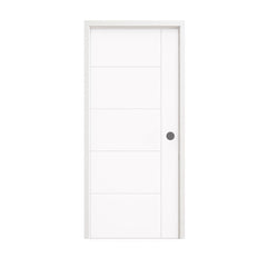 18 in. x 80 in. 1-Panel Shaker Solid Core Primed White MDF Prehung Interior Door with Black Hinges - Interior Doors