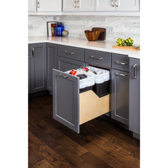 Double 35 Quart Wood Bottom-Mount Soft-close Trashcan Rollout for Door Mounting, Includes Two Black Cans