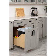 Double 35 Quart Wood Bottom-Mount Soft-close Trashcan Rollout for Door Mounting, Includes Two Black Cans and Door Joining Bracket