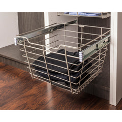 Satin Nickel Closet Pullout Basket with Slides 14"D x 29"W x 17"H