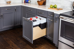 Double 35 Quart Wood Bottom-Mount Soft-close Trashcan Rollout for Door Mounting, Includes Two Black Cans