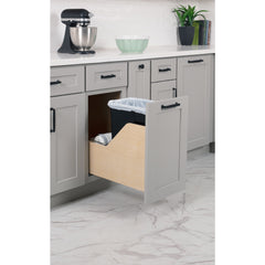 Single 35 Quart Wood Bottom-Mount Soft-close Trashcan Rollout for Door Mounting, Includes One Black Can