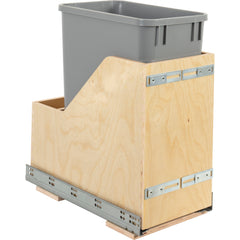 Single 35 Quart Wood Bottom-Mount Soft-close Vanity Trashcan Rollout for Door Mounting, Includes One Grey Can
