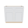 J&K White Shaker S8 Double Door Standard Base Cabinet - 36" W