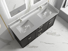 Satar 60 in Double Sink Bathroom Vanity in Espresso with White Quartz Countertop