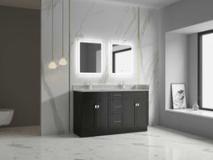 Satar 60 in Double Sink Bathroom Vanity in Espresso with White Quartz Countertop