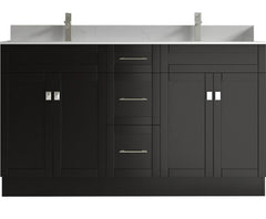 Satar 60 in Double Sink Bathroom Vanity in Espresso with White Quartz Countertop