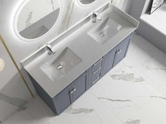 Satar 60 in Double Sink Bathroom Vanity in Grey with White Quartz Countertop