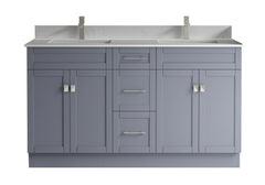 Satar 60 in Double Sink Bathroom Vanity in Grey with White Quartz Countertop