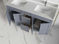 Satar 60 in Double Sink Bathroom Vanity in Grey with White Quartz Countertop