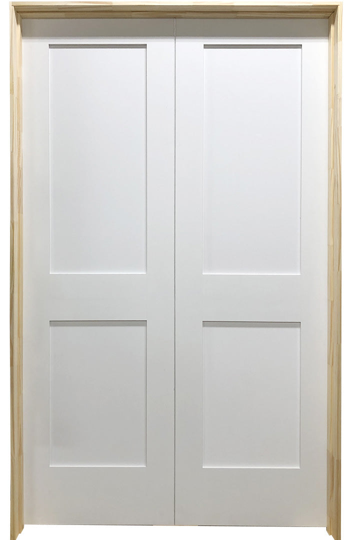 SBM 3/0x6/8 White Shaker 2-Panel Solid Core Primed MDF Prehung Interior French Door