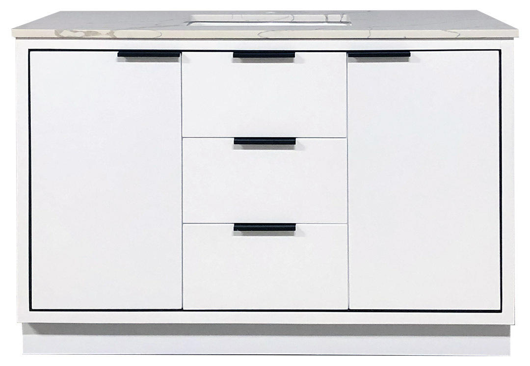 SBM Amelie 48 in SIngle Sink Bathroom Vanity in White with Calacatta Quartz Countertop