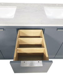 SBM Amelie 72 in Double Sink Bathroom Vanity in Grey with Carrara White Marble Countertop