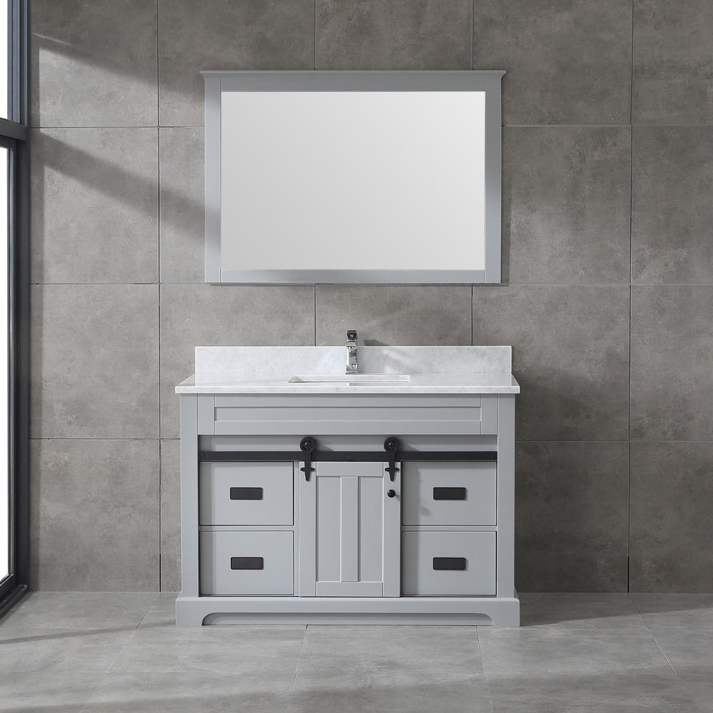 SBM Farmhouse 48 in Bathroom Vanity in Grey with Calacatta Gold Quartz Countertop