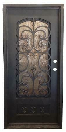 SBM Fleur De Lis 3/0x6/8 Single Wrought Iron Prehung Front Door