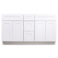 SBM White Shaker Wood Vanity Double Sink and 3 Drawer Base | 60"