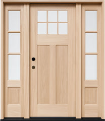 5 ft. 9 in. x 6 ft. 8 in. Exterior Mahogany 6 Lite Craftsman Door with Sidelites