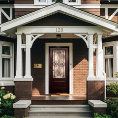 Ulysses 36 in. x 80 in. 3/4 Lite Decorative Glass Stained Dark Walnut Prehung Fiberglass Exterior Door with Brickmold