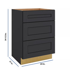 Modernform Cabinet Onyx Black Shaker 24" W X 34 1/2" H X 21" D Vanity Base with 3 Drawers