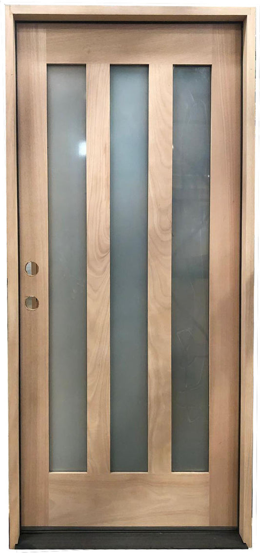 3/0x6/8 Mahogany Prehung Front Door With Three Vertical Lines