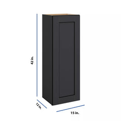Modernform Cabinet Onyx Black Shaker 15" W X 42" H X 12" D Single Door Wall Cabinet