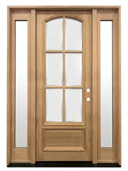 5/9x8/0 Exterior Mahogany Door Arched 6 Lite with Sidelights